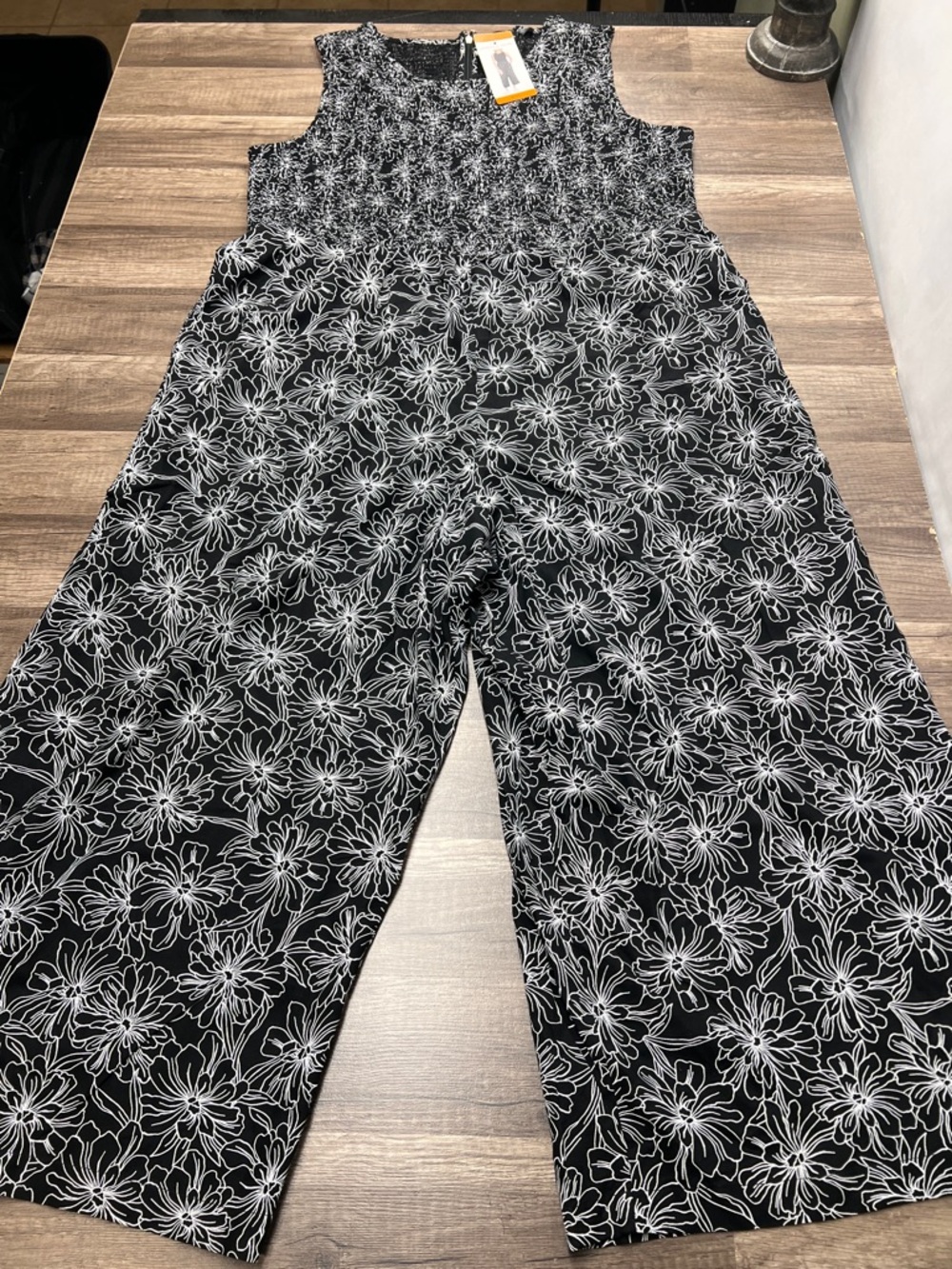 Andrew Marc Black Floral Print Sleeveless Wide-Leg Jumpsuit - Picture 6 of 13